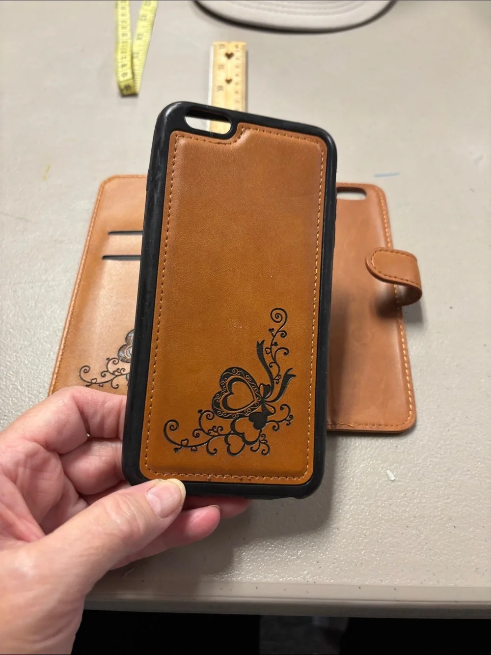 Brown Floral Wallet Phone Case with Magnetic Closure